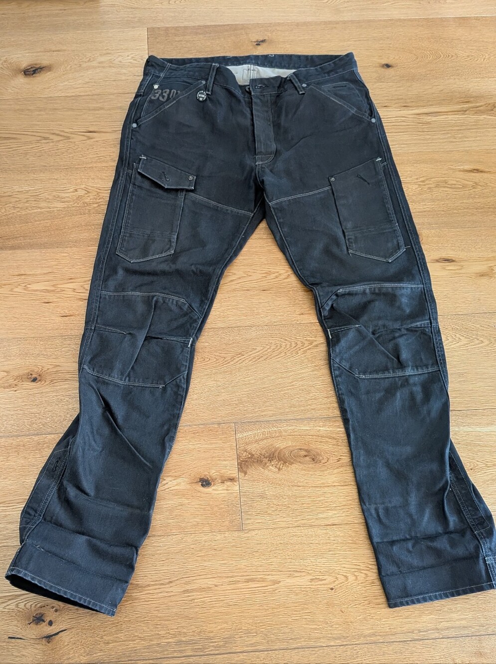 G-Star Mens Raw Jeans 5620 Coated Black Articulated Knees Tapered Biker 36